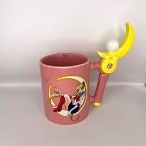 Sailor Moon Ceramic Mug Pink with Magical Wand Handle Collectible Gift